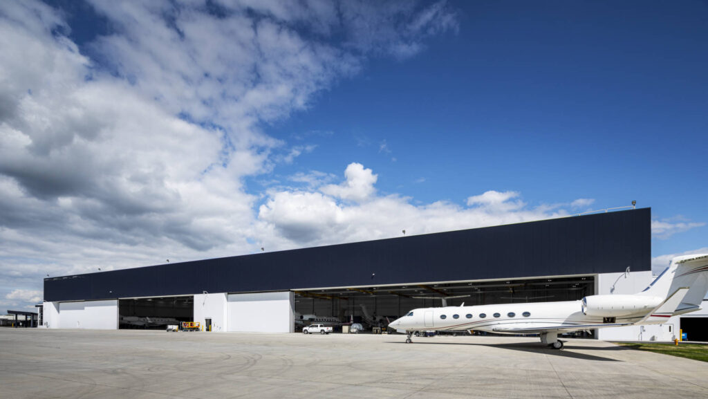 Plane outside Gulfstream North Hangar