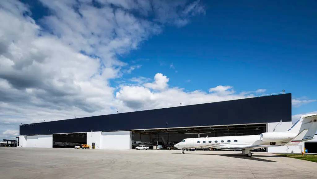 Plane outside Gulfstream North Hangar