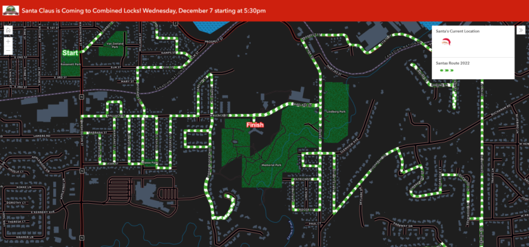 Santa route through Combined Locks, Wisconsin